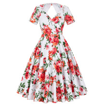 Belle Poque Stock Short Sleeve Hollowed Back Retro Vintage 50s Floral Print Cotton Pinup Dress BP000028-6